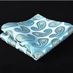 Mens Pocket Square Handkerchief Paisley Blue